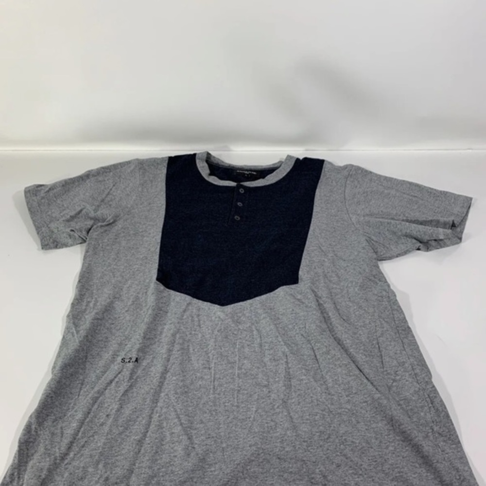 Surface To Air Paris Mens Sz L Grey And Blue Short Sleeve Shirt 3 Buttons S.2.A View 2